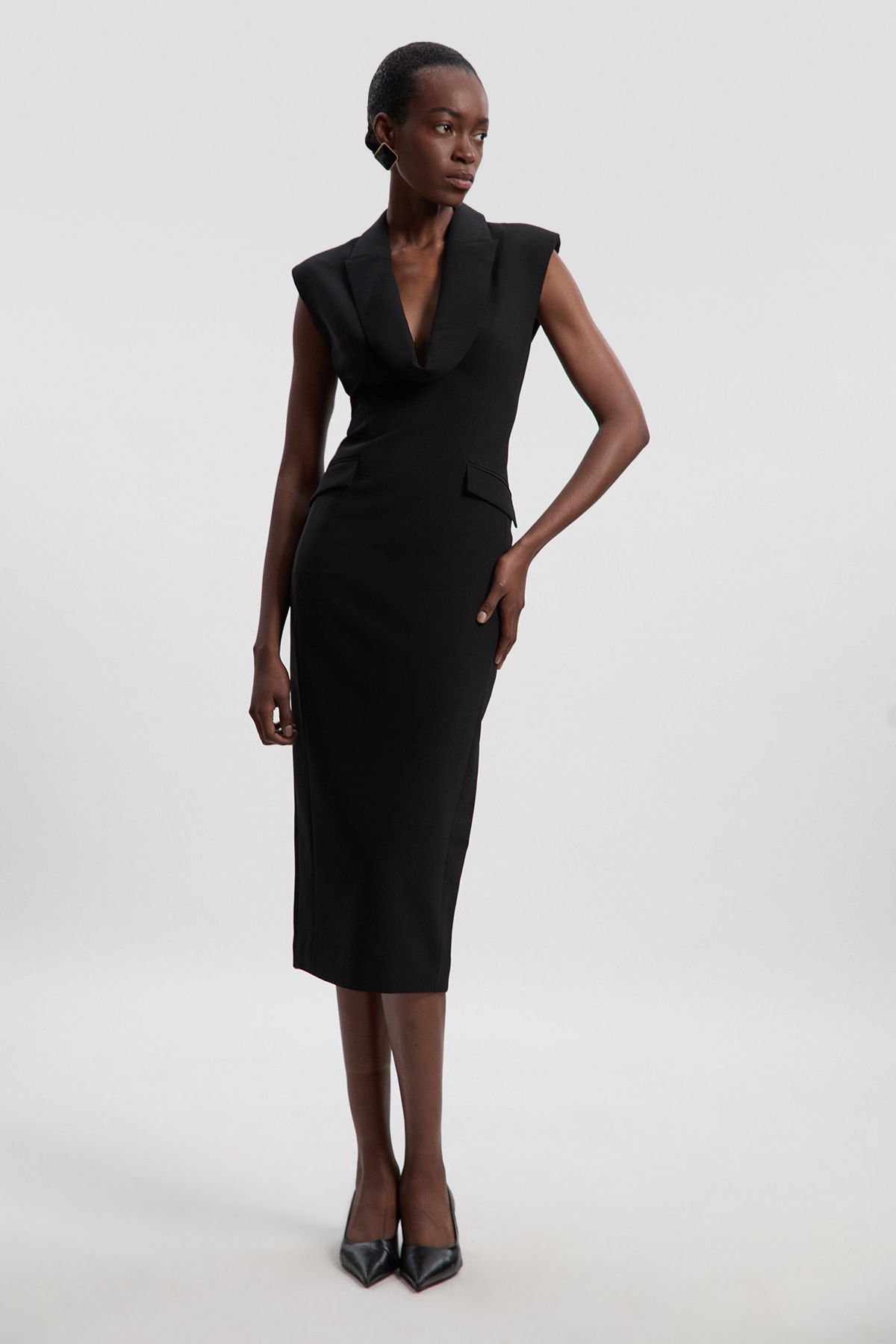 KarenMillen Petite Polished Tailored Cowl Neck Sleeveless Midi Dress
