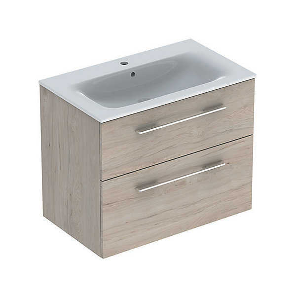 Ensemble meuble sous vasque l.80 cm chêne   vasque céramique Selva Geberit