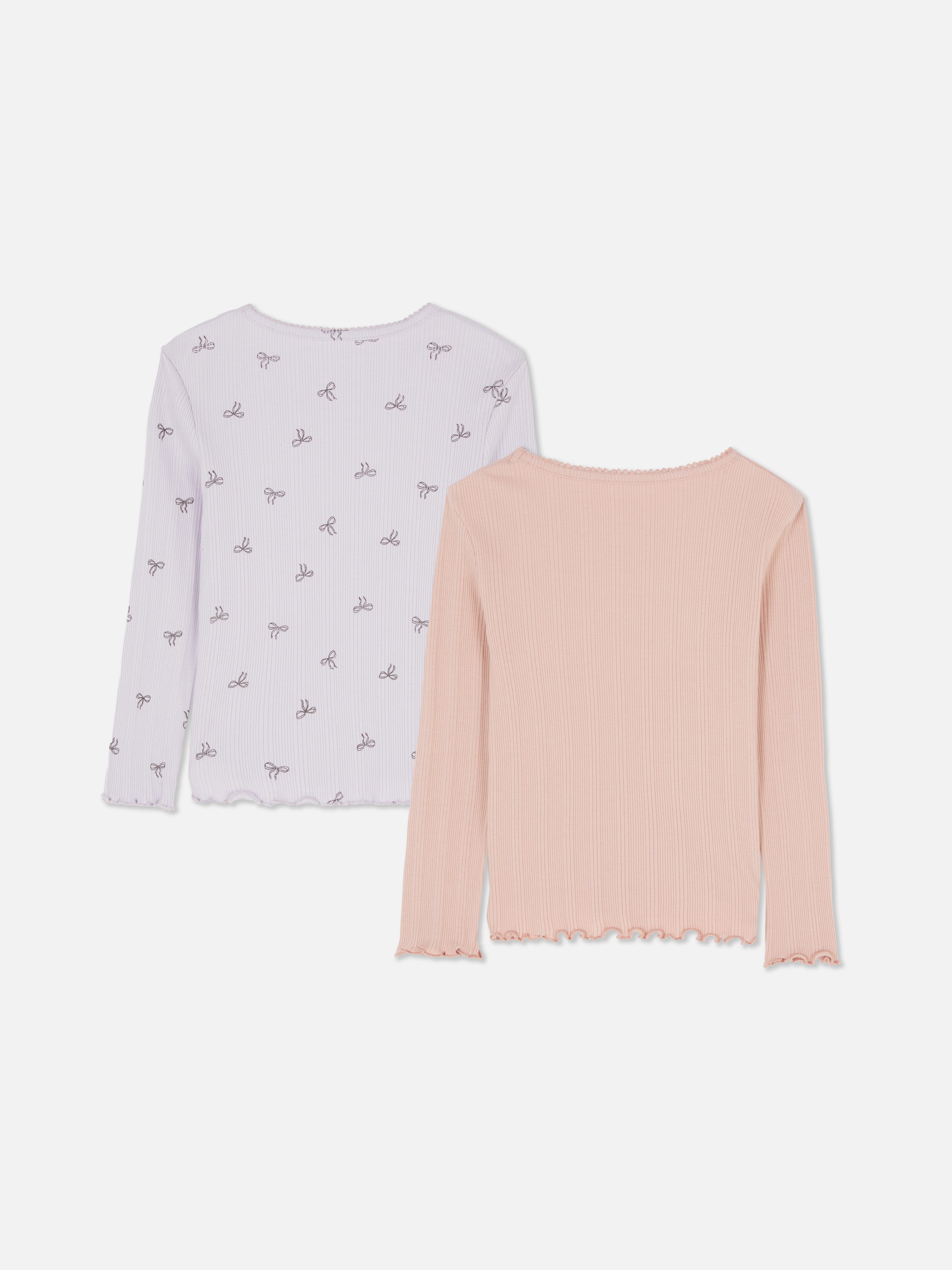 1.5-8yrs | 2pk Ribbed Lettuce Trim Long Sleeve T-Shirts