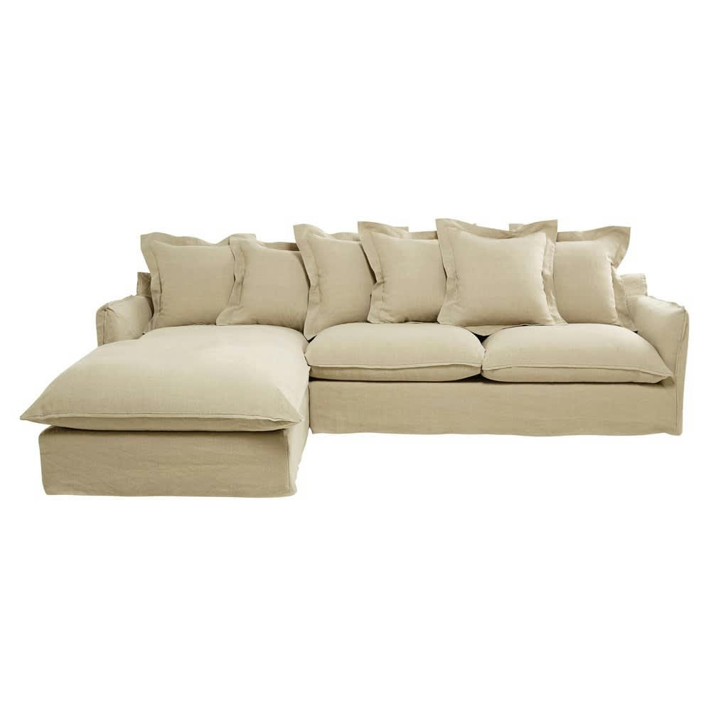 Barcelone - Canapé d'angle gauche 6 places en lin lavé beige