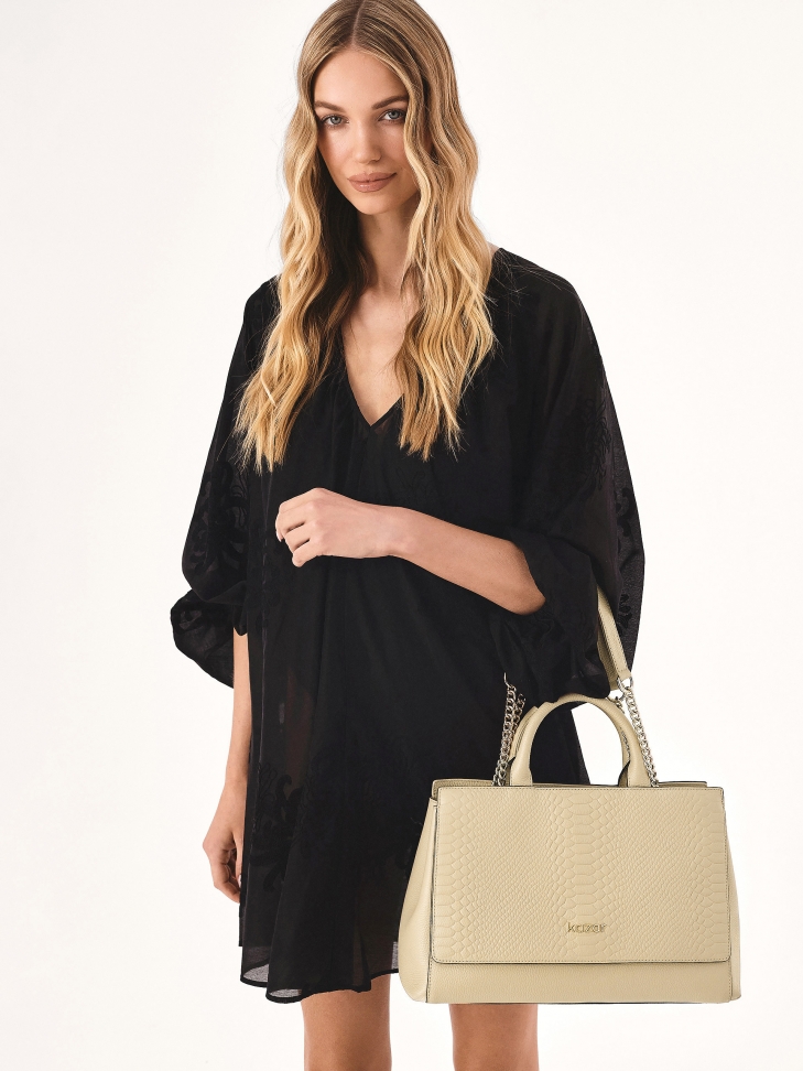 Beige leather handbag with double handles