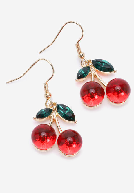 Womens Red Cherry Drop Earrings