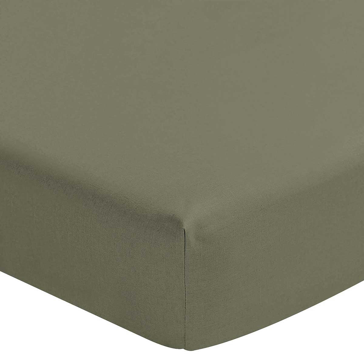 NOUVELLE VAGUE - Drap housse en lin kaki 140x200