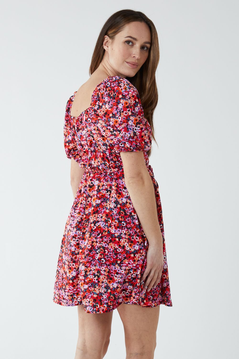 Blue Vanilla Milkmaid Square Neck Puff Sleeve Mini Dress