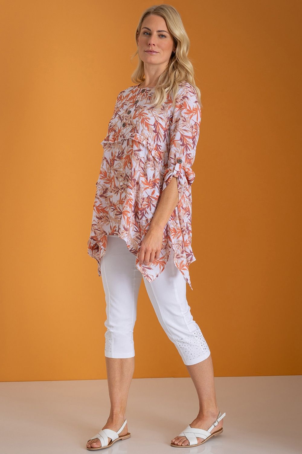 Klass. Printed Dipped Hem Tunic Top