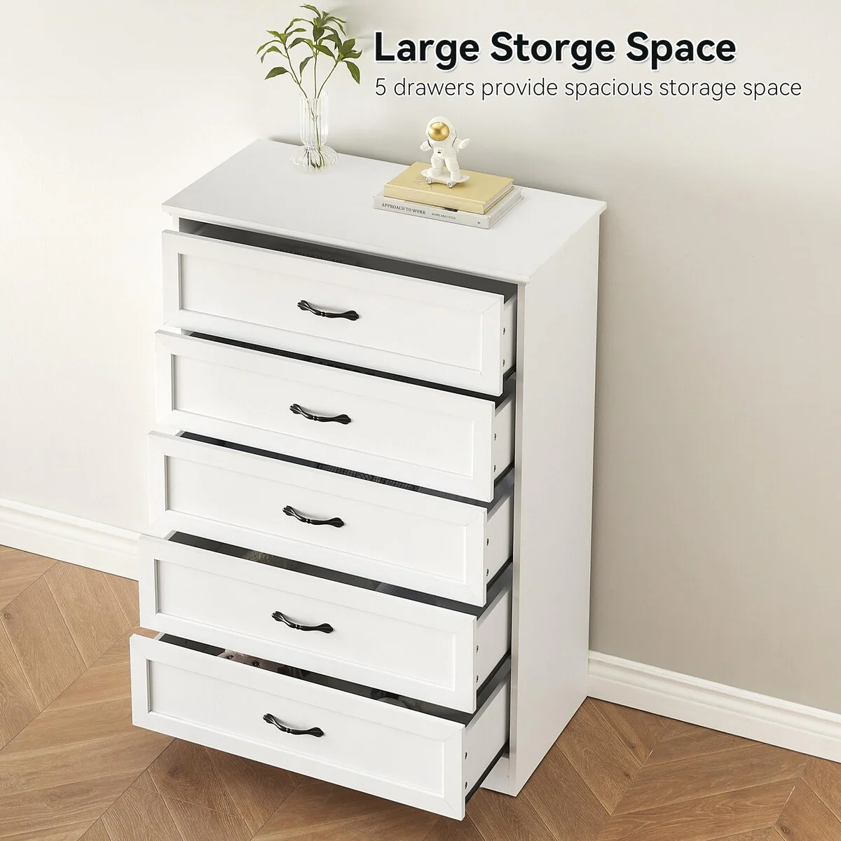 White 5 Drawer Dresser Closet Storage Tower Organizer Unit for Bedroom