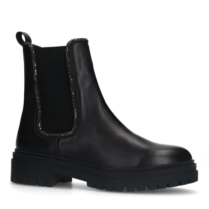 Manfield Zwarte leren chelsea boots