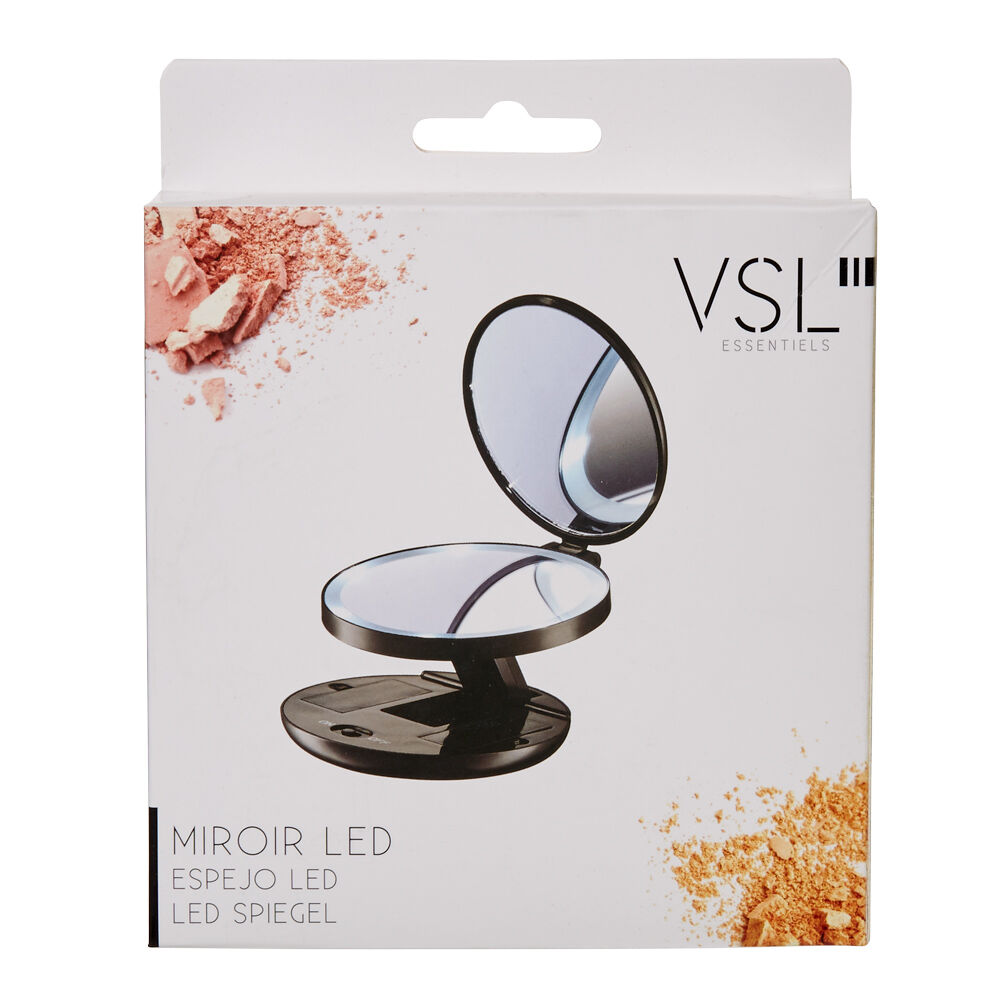 Miroir double rétractable sur pied rond noir LED