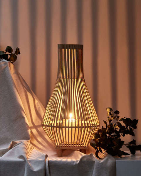 Lampion duży świecznik drewniany jasny 58 cm
