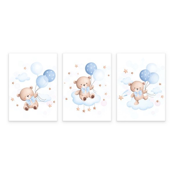 Plakat Misie z niebieskimi balonami 21x30cm