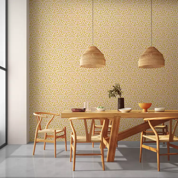 Scion Elsa Classic Arts & Crafts Pattern Yellow Wallpaper