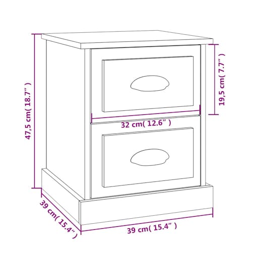 NNEVL Bedside Cabinet Black 39x39x47.5 cm Engineered Wood