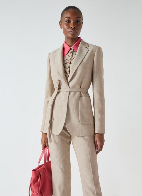 Amelia Beige Belted Single Breasted Jacket