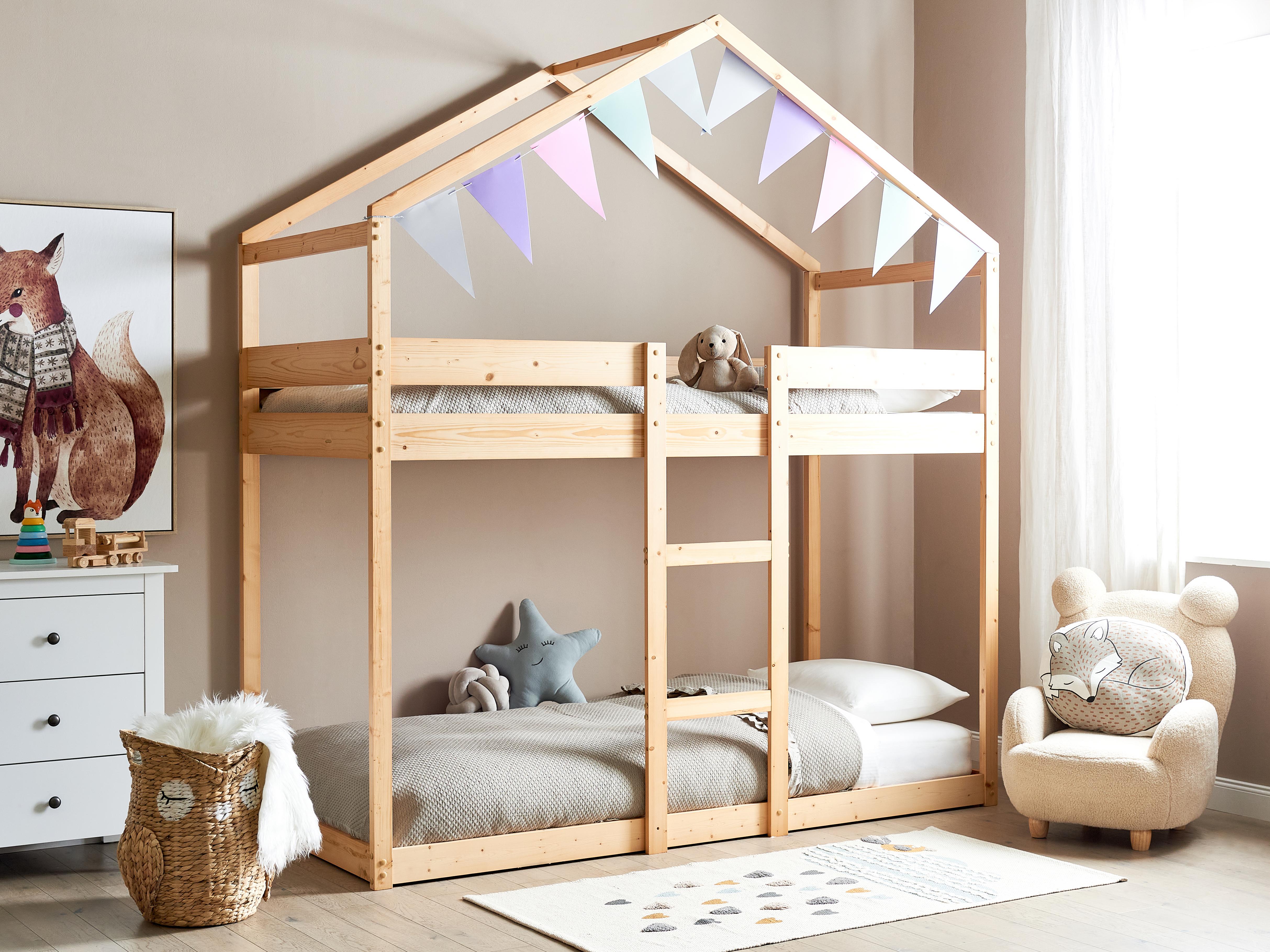 Bunk Bed House Pine Wood LABATUT 90 x 200 cm (EU Single) Light Brown