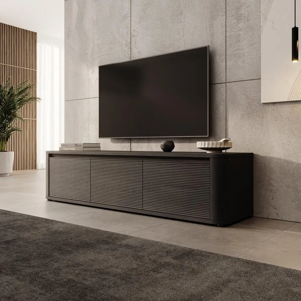 Meubella - Bijou - TV-Meubel - Zwart - 168x41x42 cm