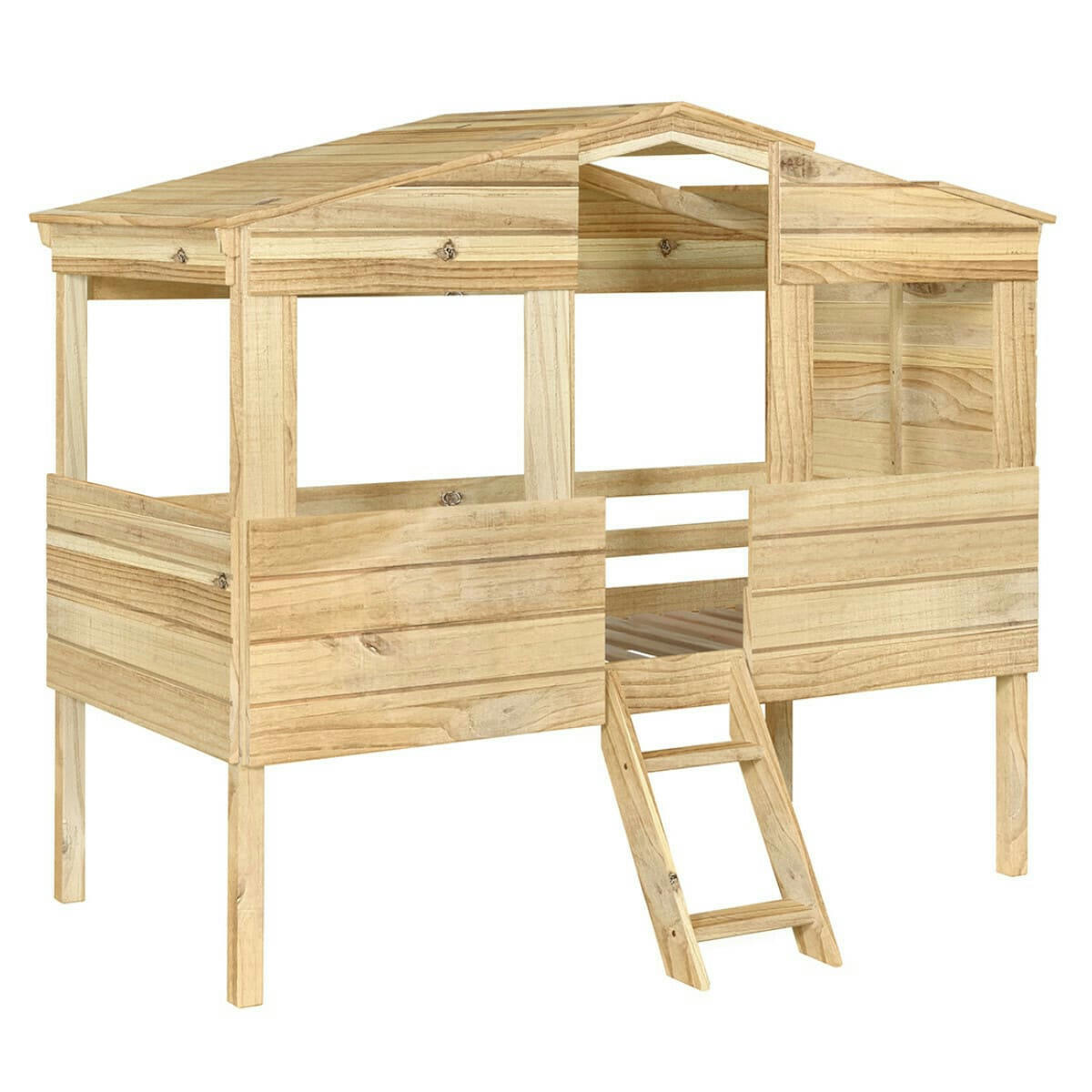 ROBY - Lit cabane avec matelas 90x200 cm bois massif bois