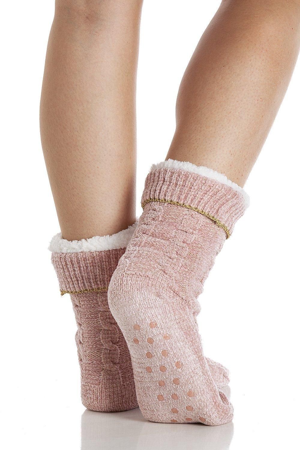 Camille Chenille Cable Lurex Slipper Sock