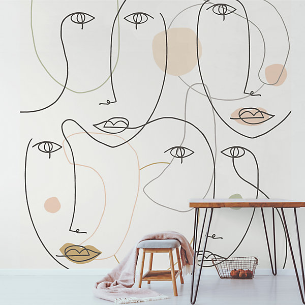 Papier peint panoramique intissé Arty Lutece mat et satiné visage, portrait blanc, beige, rouge l.1400 x l.53 cm