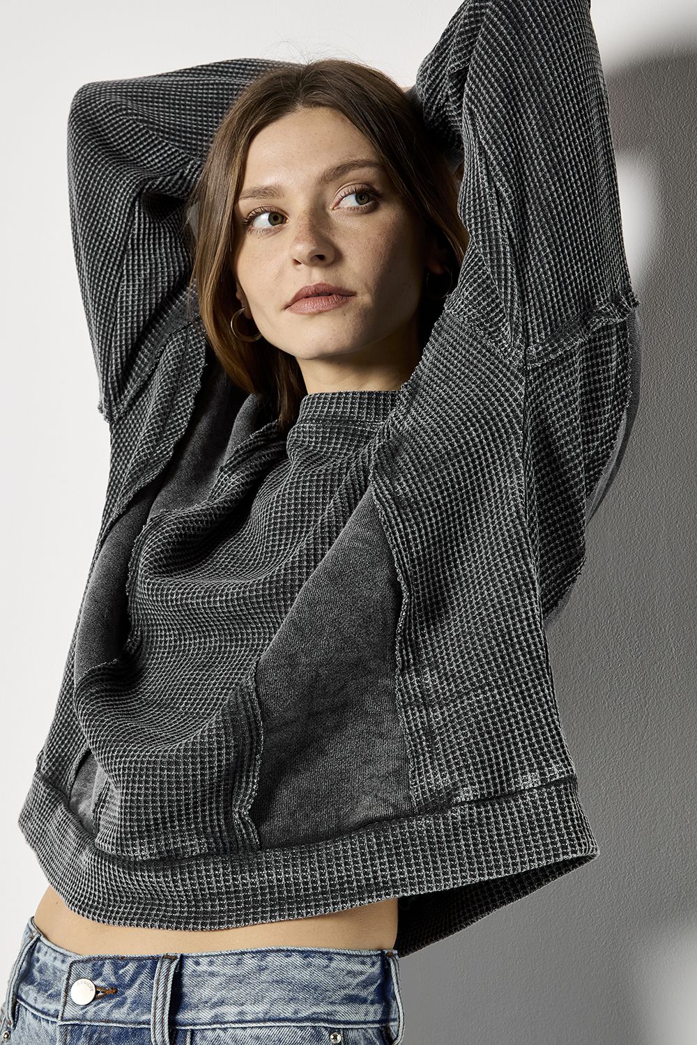 Apricot Waffle Panel Sweatshirt