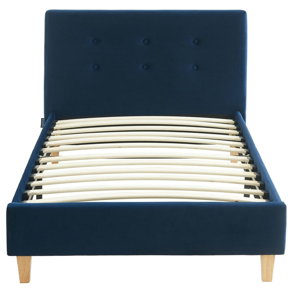 MILO JUNIOR - Lit enfant 90x190 avec tête de lit en velours bleu foncé et sommier