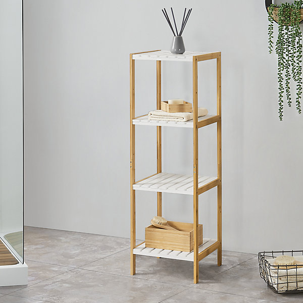 Etagère de rangement Balsfjord 33 x 34 x 110 cm Bambou Blanc en.casa
