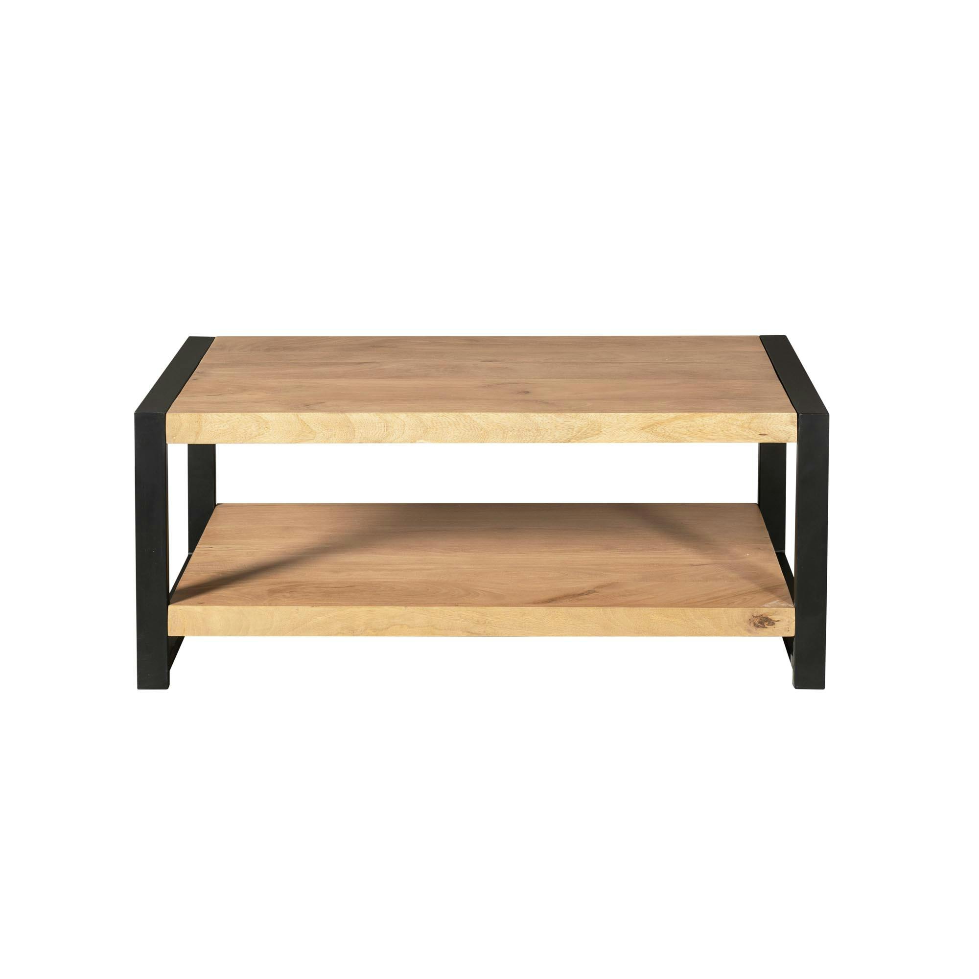 Table basse double plateau bois clair métal noir MILORA