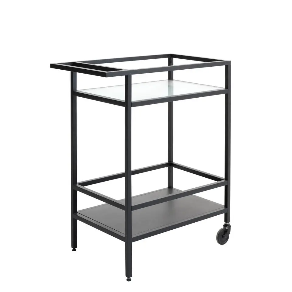 Trolley Zwart Metaal/Glas - 70x42x85cm - Bronco