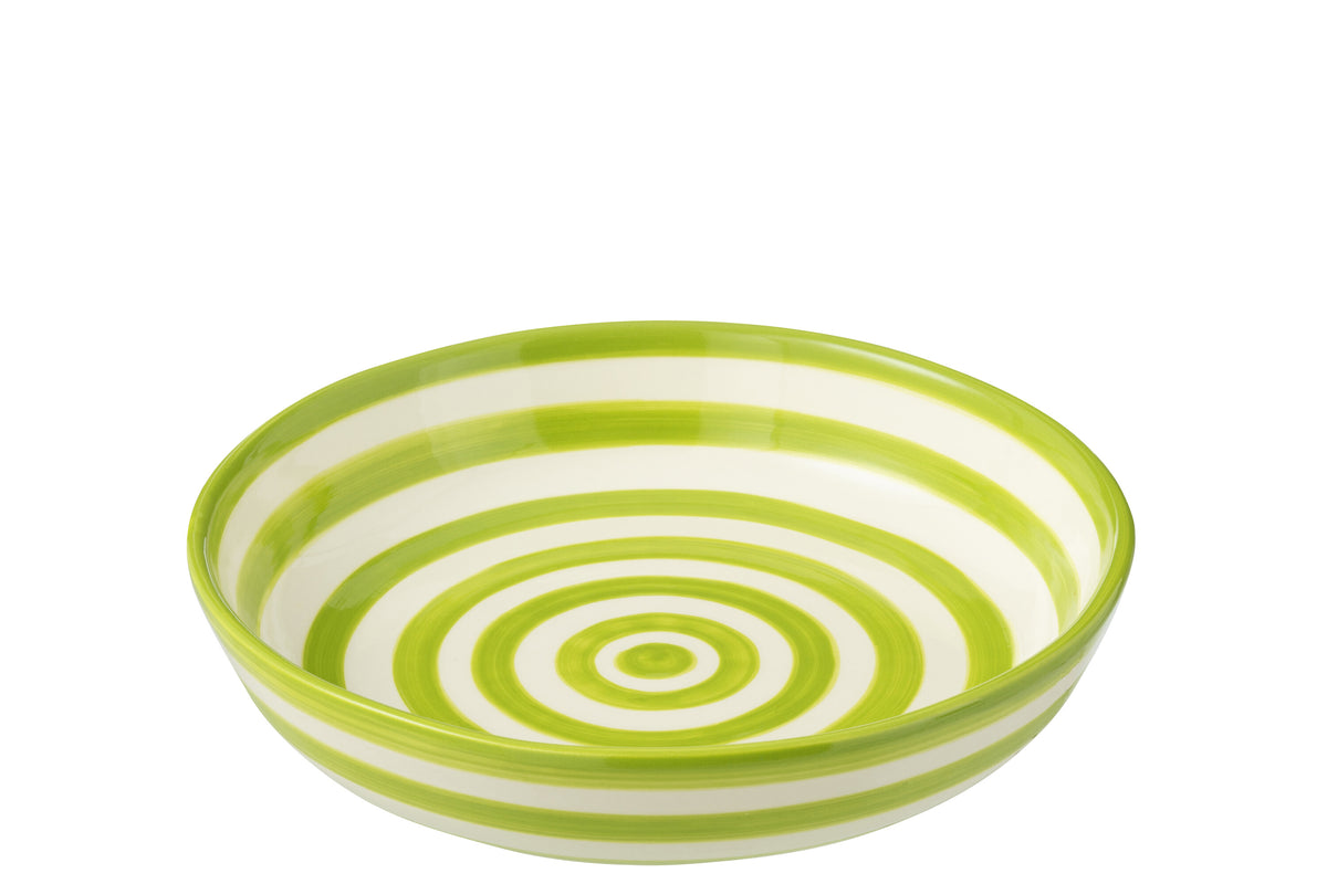 J-Line schaal Granada Stripes Low - keramiek - wit/groen - large - Ø 25 cm