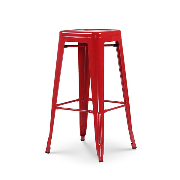 Lot de 4 tabourets de bar en métal rouge brillant style industriel Sans dossier Hauteur 76 cm