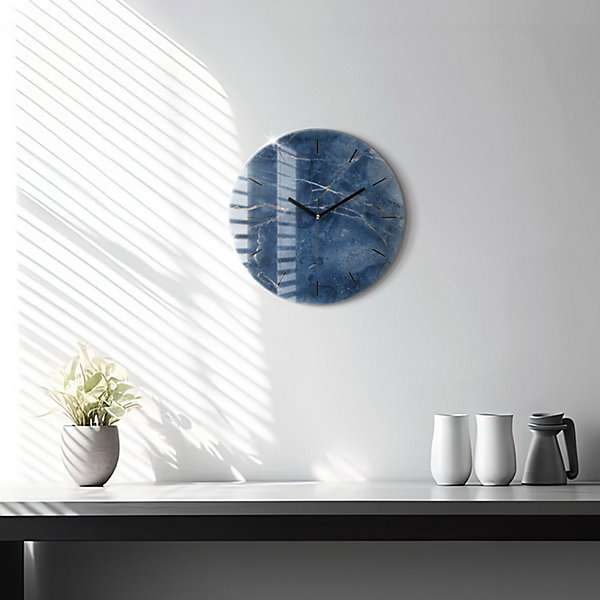 Horloge murale Wallfluent fi30 cm Aiguilles noires Texture marbre bleu 1 pcs