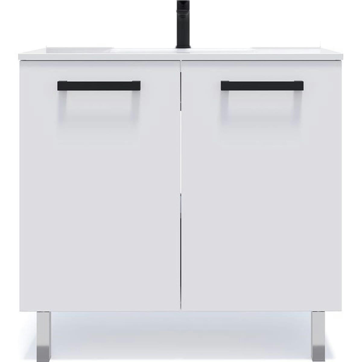 CHELSEA - Meuble salle de bain vasque intégrée 90cm 2 portes Blanc