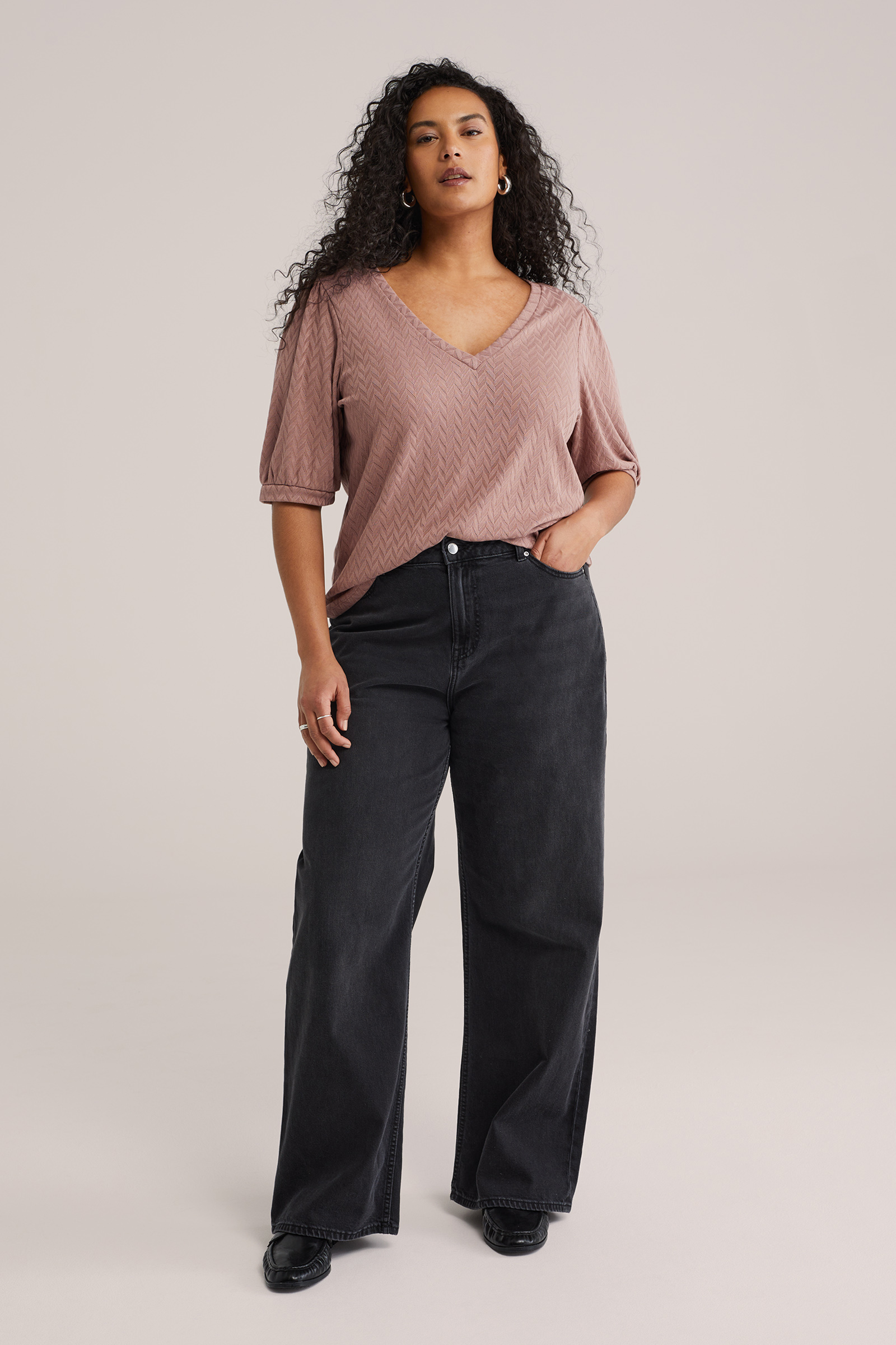 Dames T-shirt met opengewerkt structuur - Curve