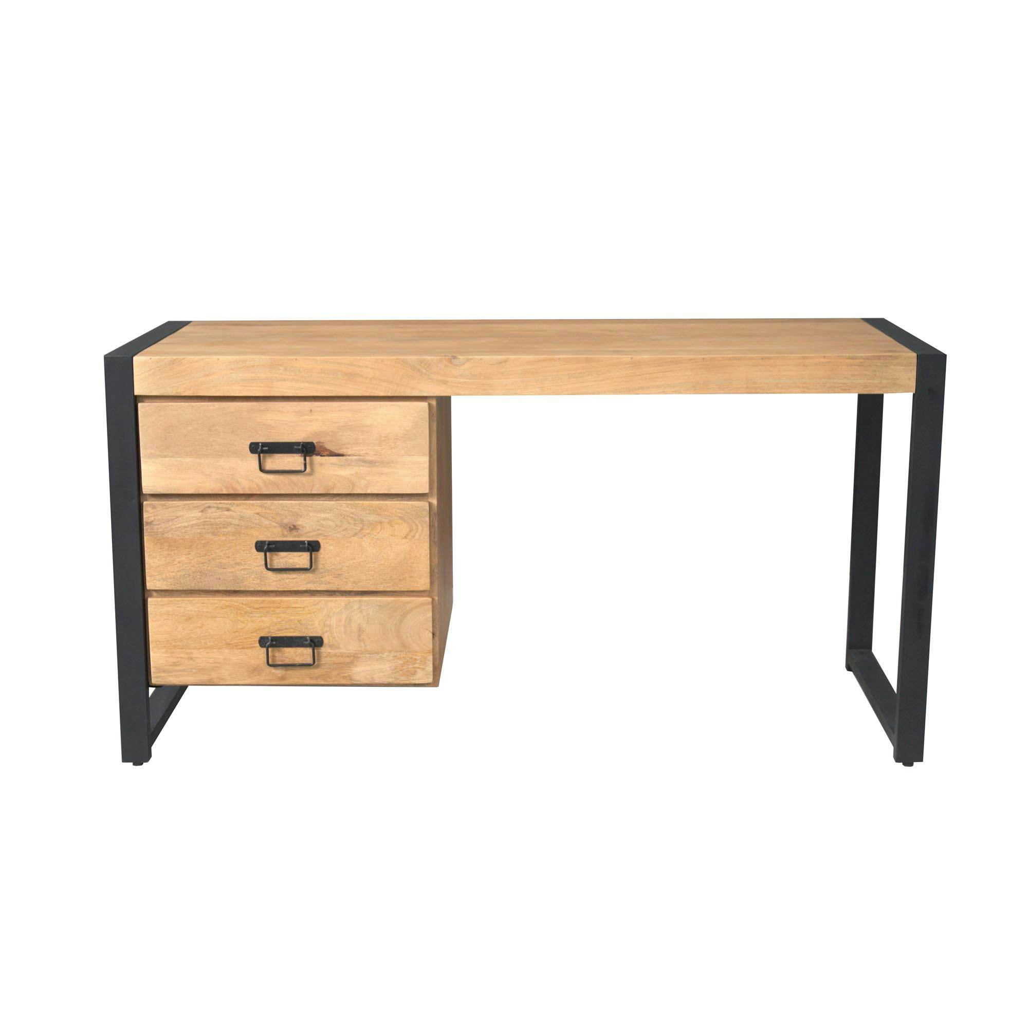 Bureau 3 tiroirs bois clair et structure métal MILORA