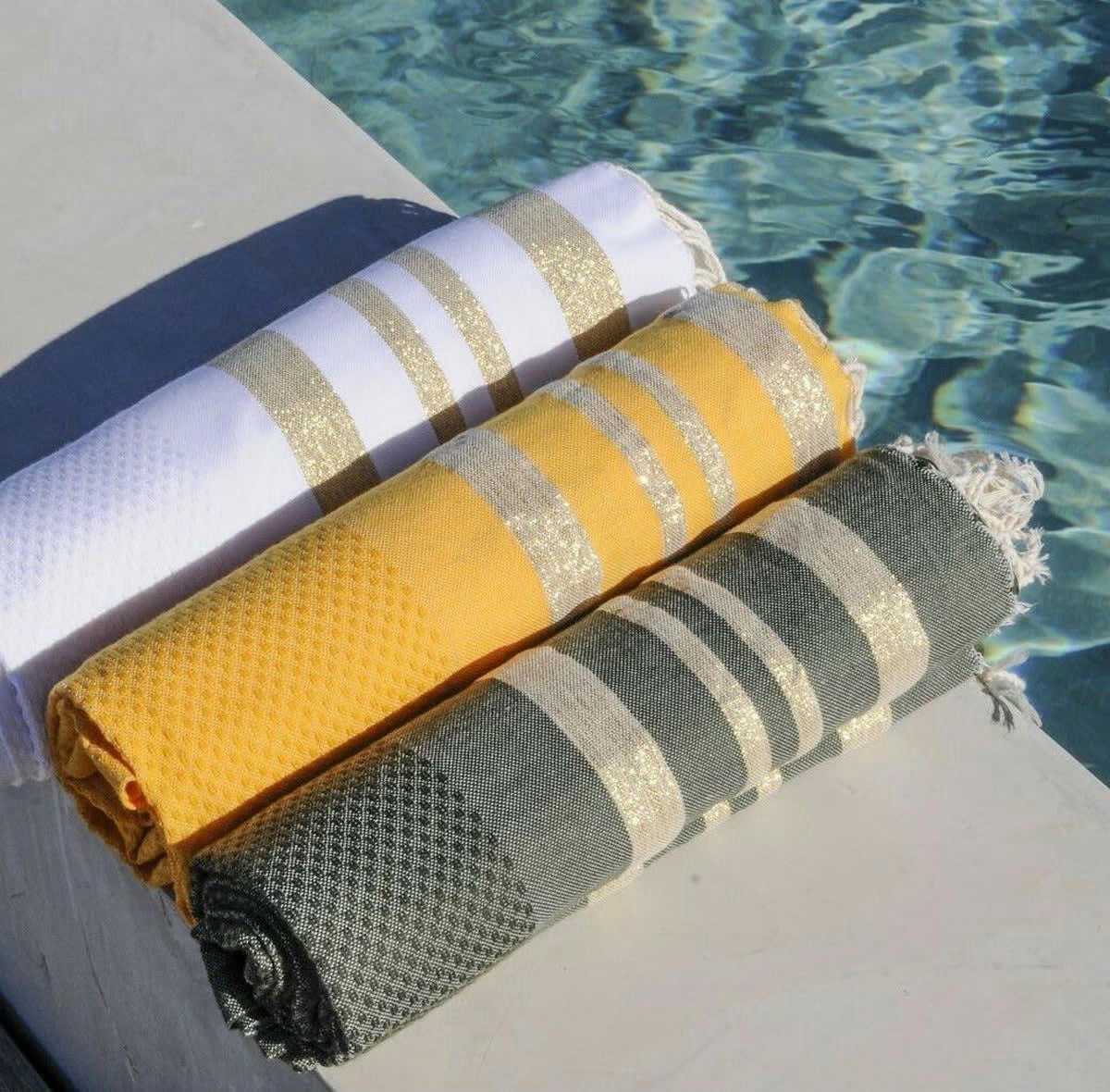 HAMPTONS - Fouta lurex coton  100x200 jaune safran / or