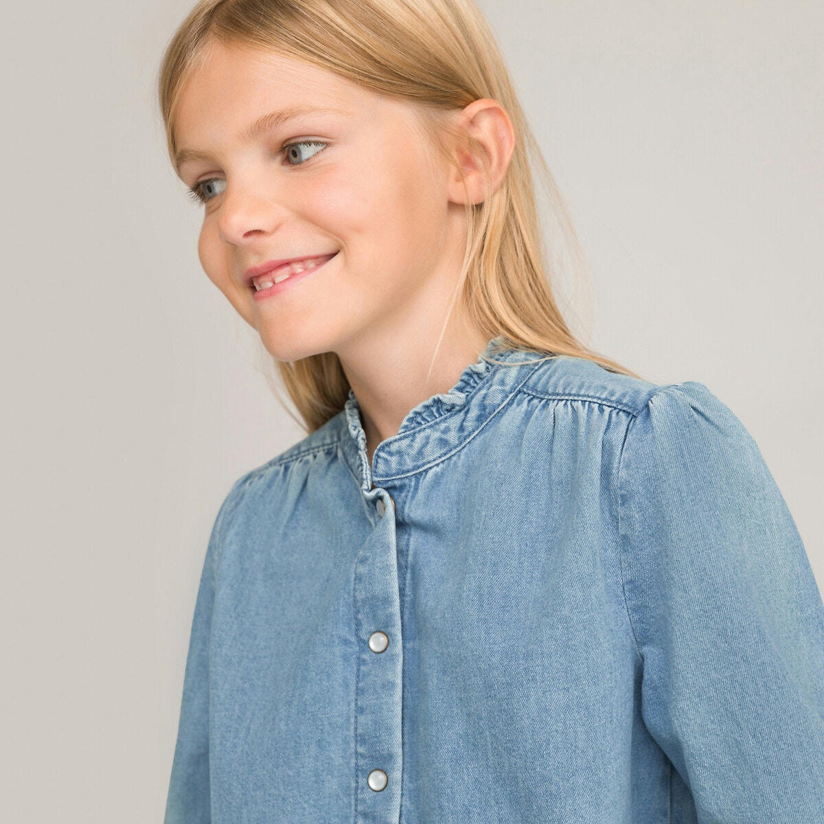 Chemise oversize en denim light, manches longues