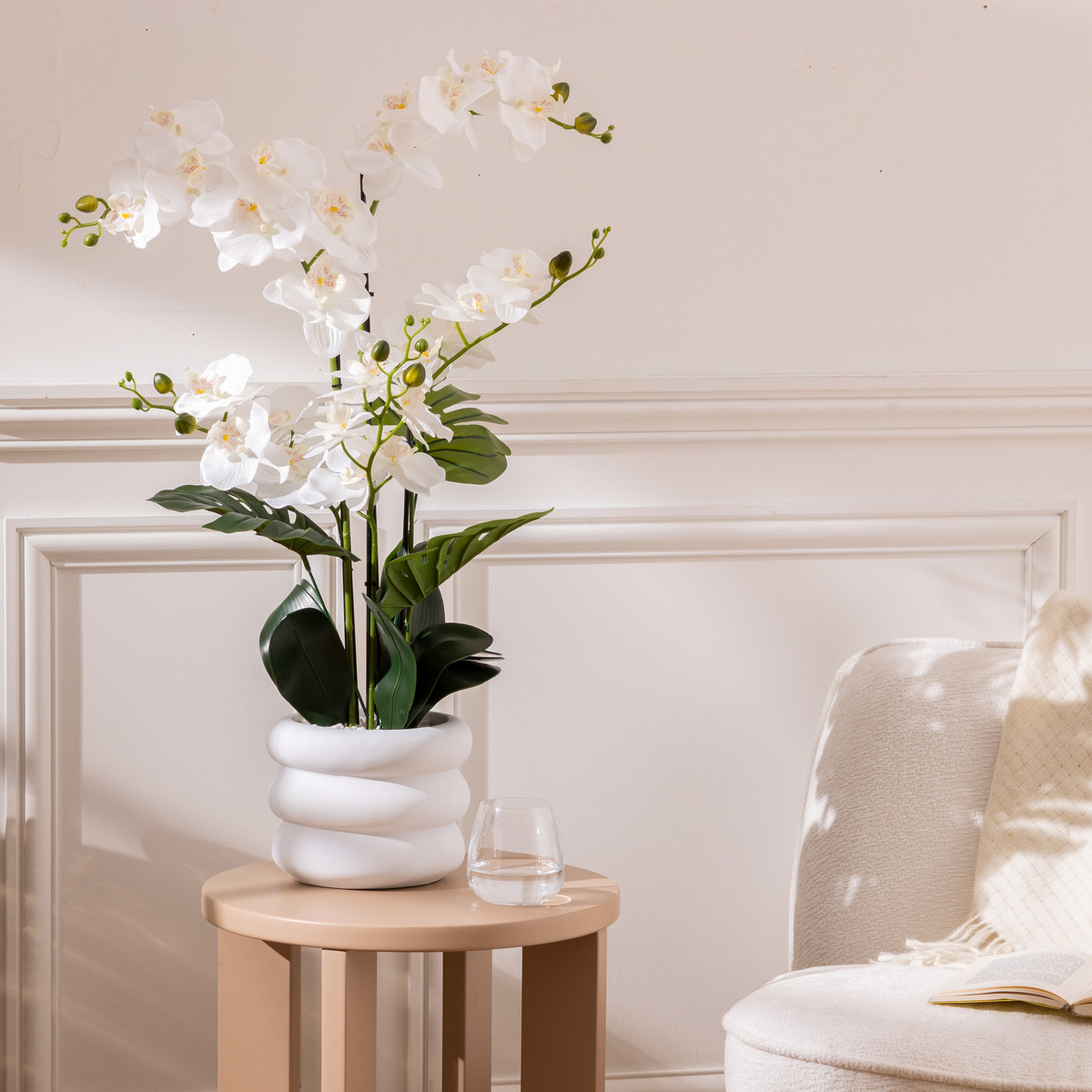 Artificial orchid in pot "Mick" Ceramic pot, White, H.80 cm