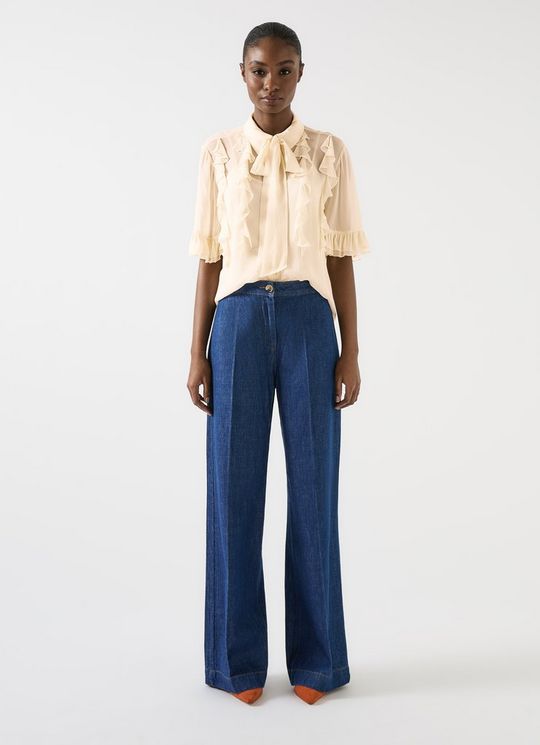 Corissa Ivory Viscose Frill Detail Chiffon Shirt