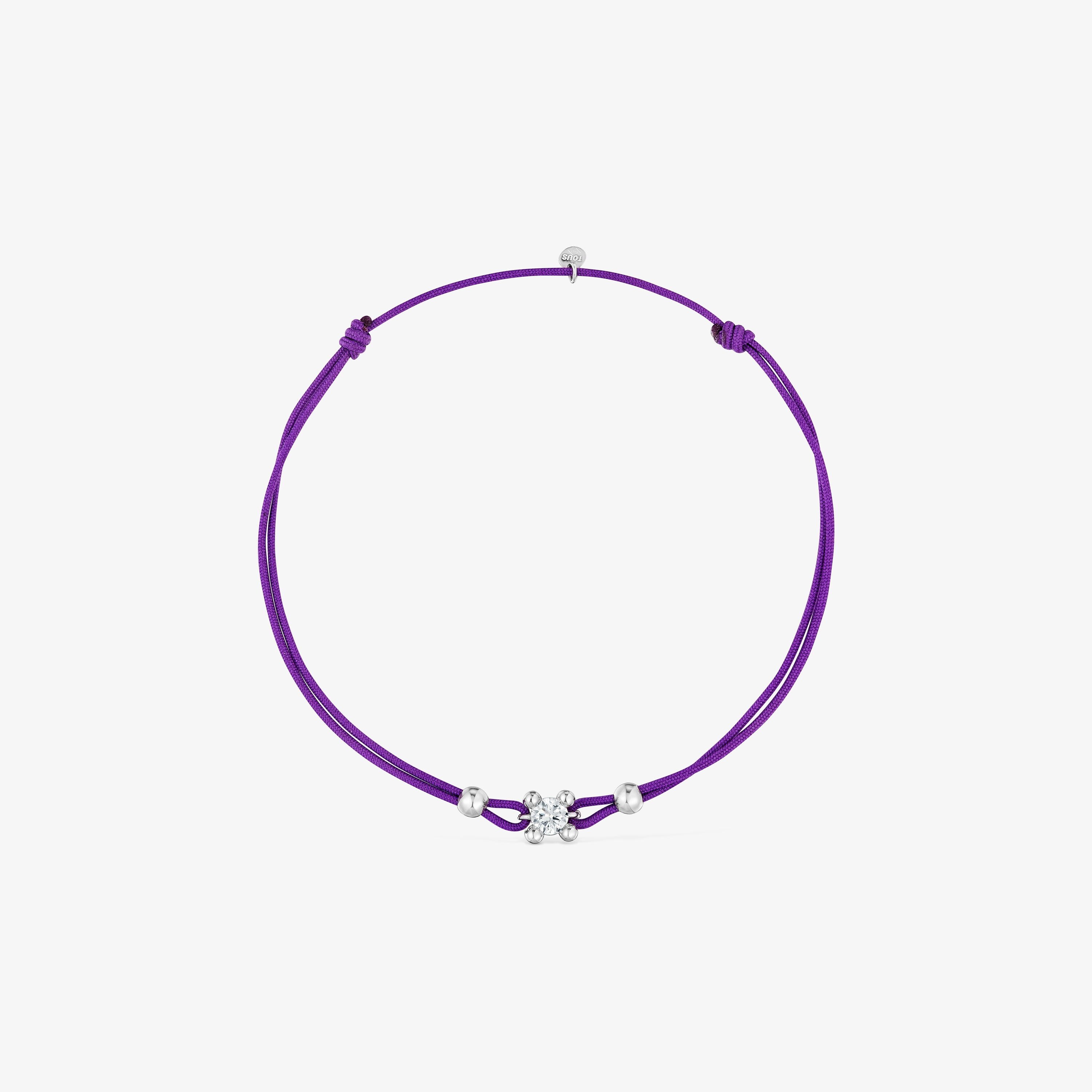 Pulsera de platino con diamante creado en laboratorio y nylon lila Shine LGD