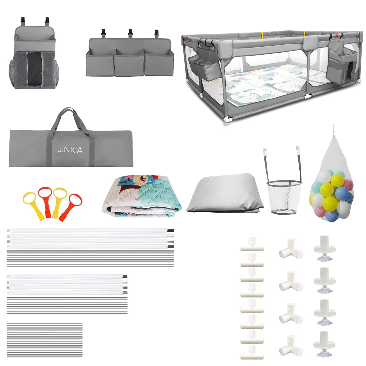 Baby Playpen with Mat 75*59, Extra Large Playpen for Babies and Toddlers with Storage Bag, BPA-Free, Non-Toxic, Safe No Gaps Playards for Babies, Sturdy Safety Play Yard for Indoor Outdoor Fun, Grey