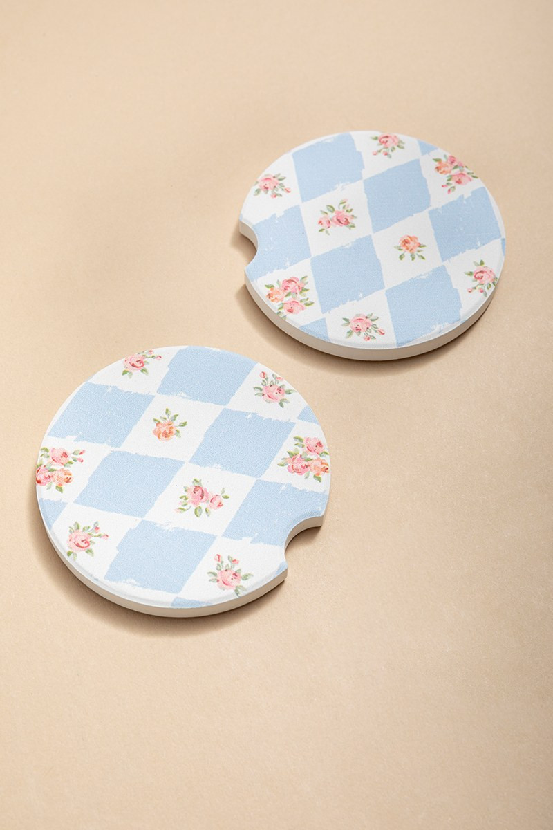 Floral Diamond Car Coaster Set
