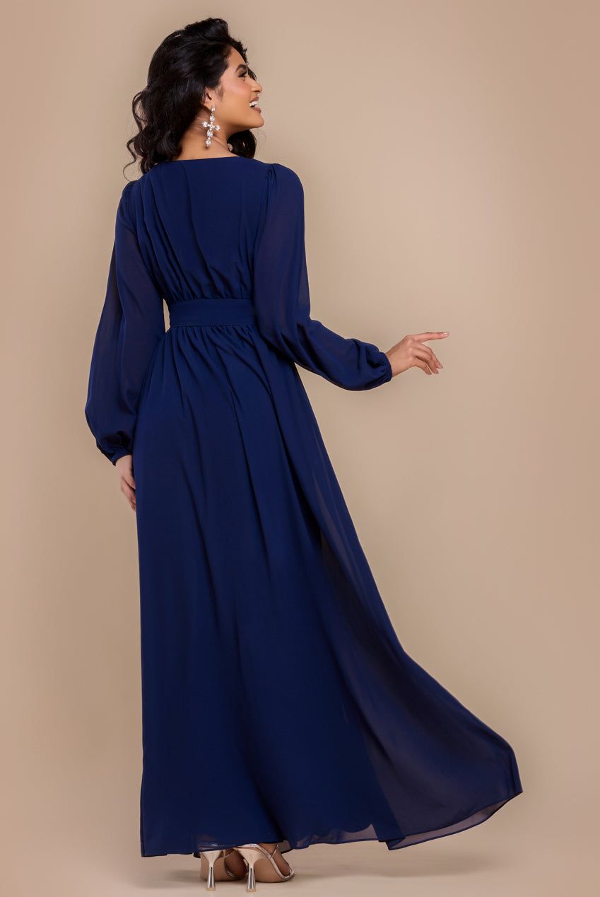 Goddiva Front Split Wrap Style Chiffon Maxi Dress