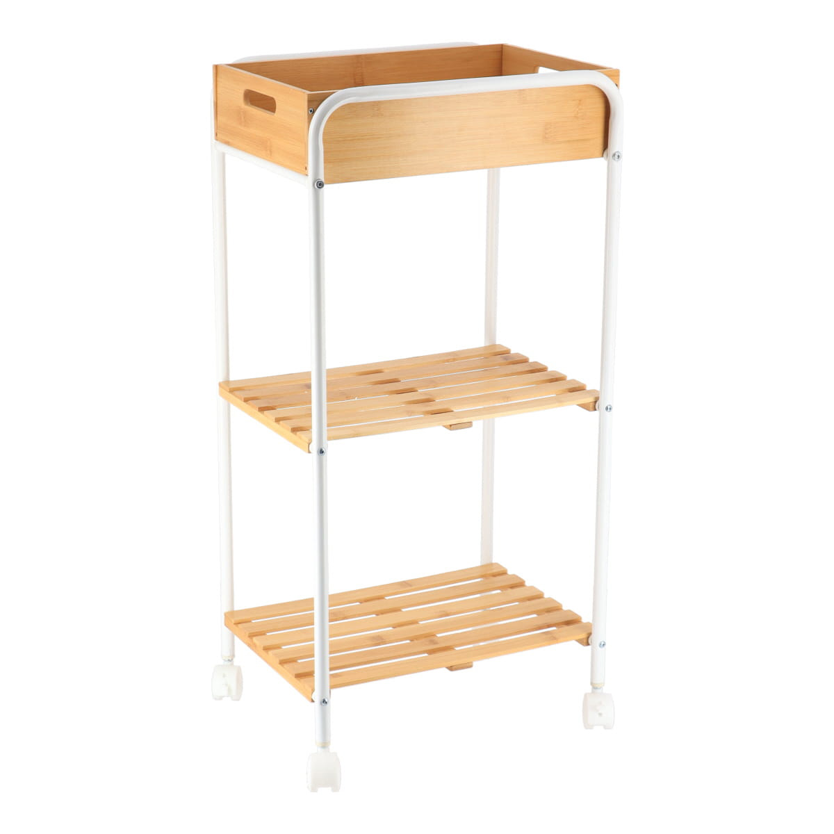 Carrinho wc branco em bambu com rodas
