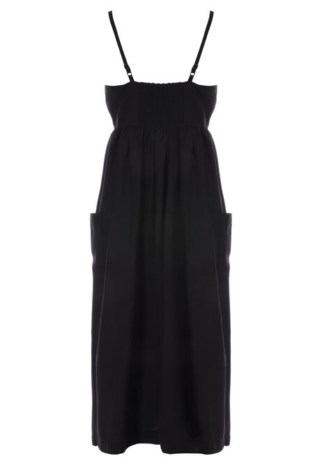 Womens Black Button Through Strappy Midi Dress