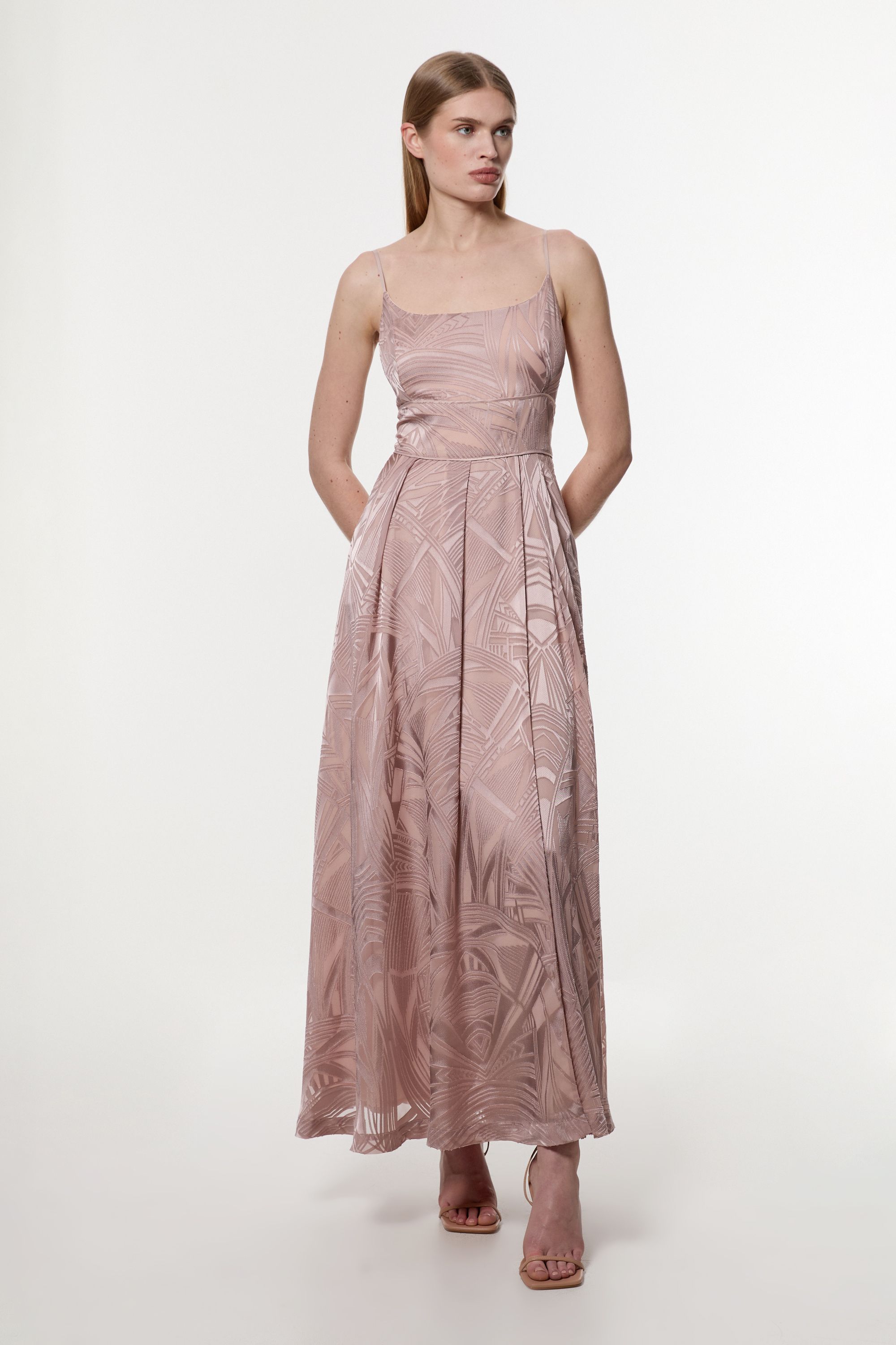 KarenMillen Amelia Graham Burnout Split Woven Prom Strappy Maxi Dress