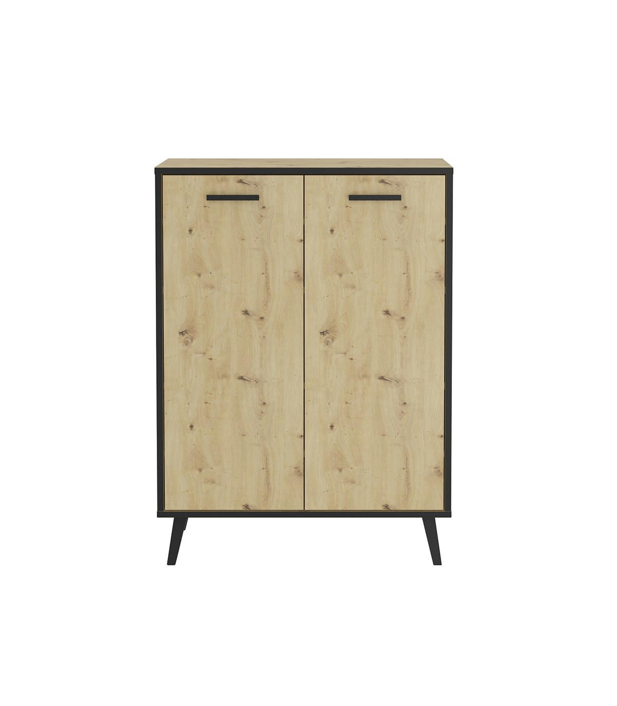 PLAU 1 - Petit buffet décor 2 portes chêne et gris foncé - L68,5 cm