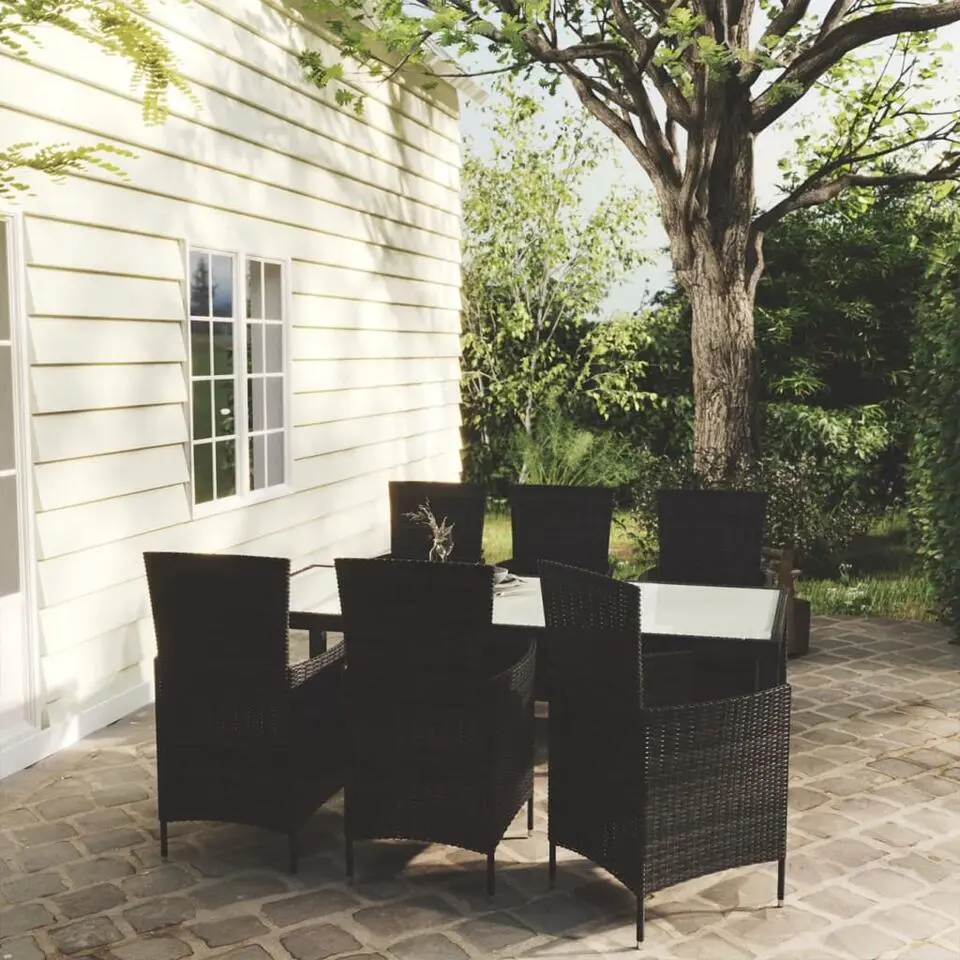 vidaXL - Tuinset - Zwart - Poly rattan - 7 stuks - Met kussens