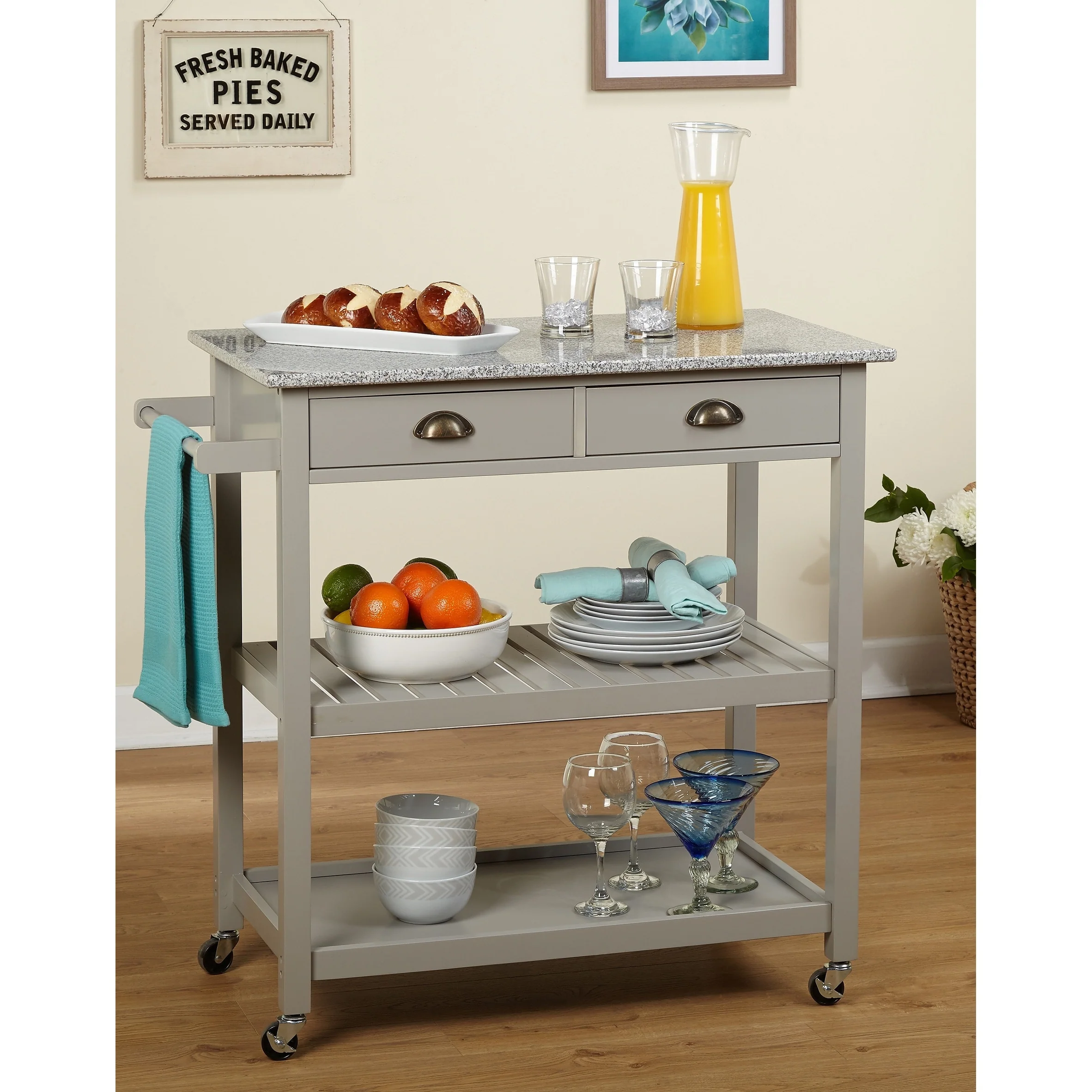 Simple Living Oregon 2 Drawer Rolling Kitchen Island