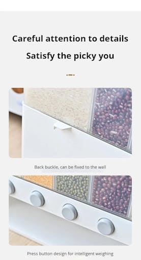NNEOBA 1pc Wall-Mounted Multi-Grid Food Dispenser - Large Capacity Rice Bucket