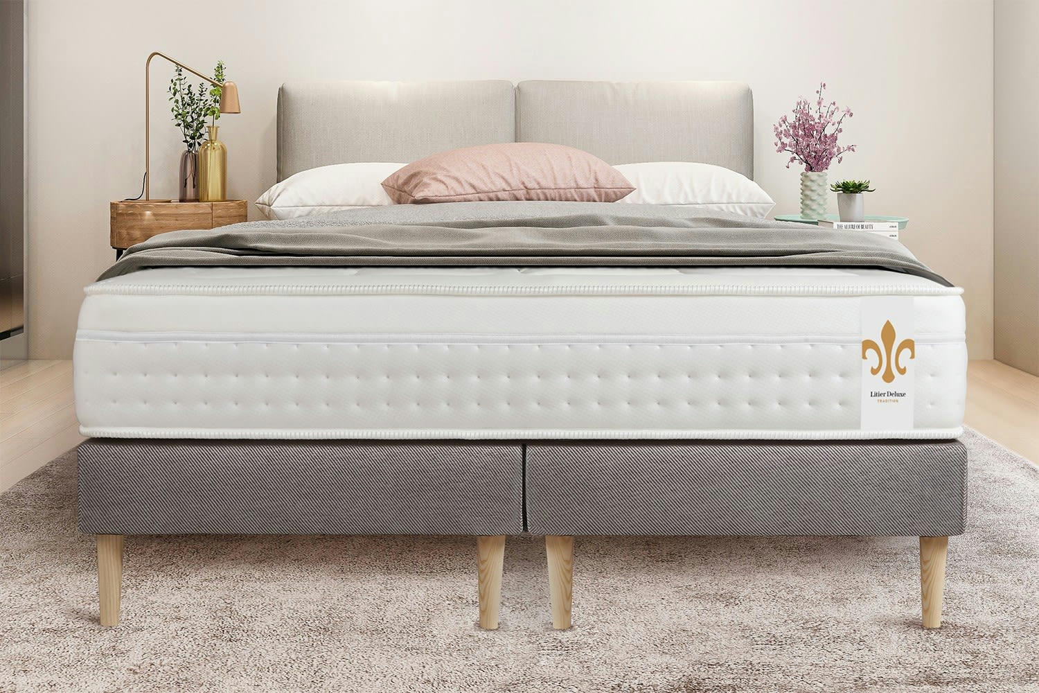 - Ensemble 180x200 Ressorts et mémoire de forme sommier Gris