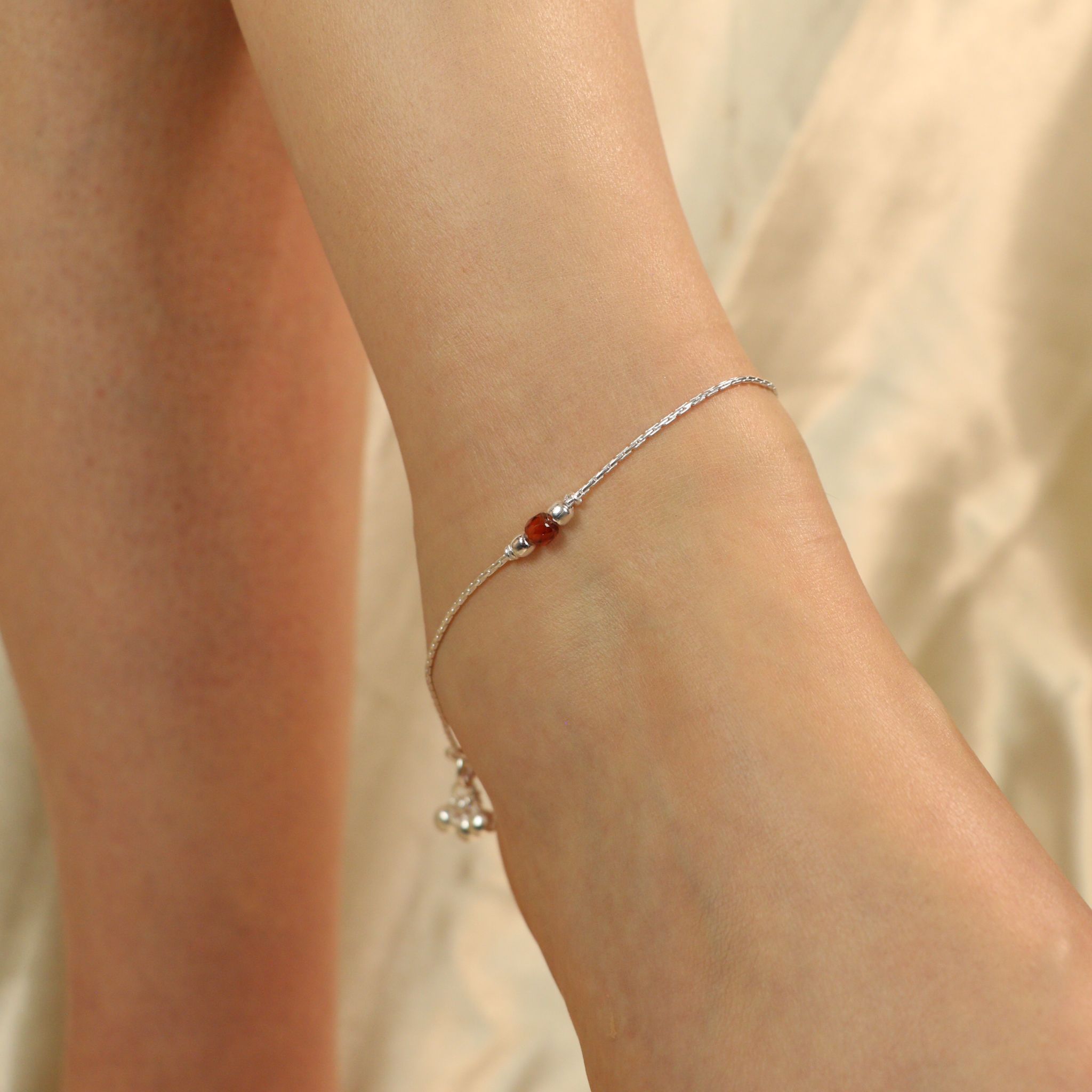 The Colourful Aura 925 Silver Orange Beaded Summer Indie Thin Payal Anklet